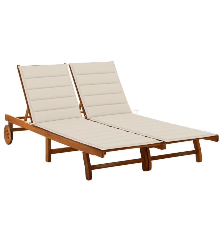 Chaise longue de jardin 2 places avec coussins Acacia solide