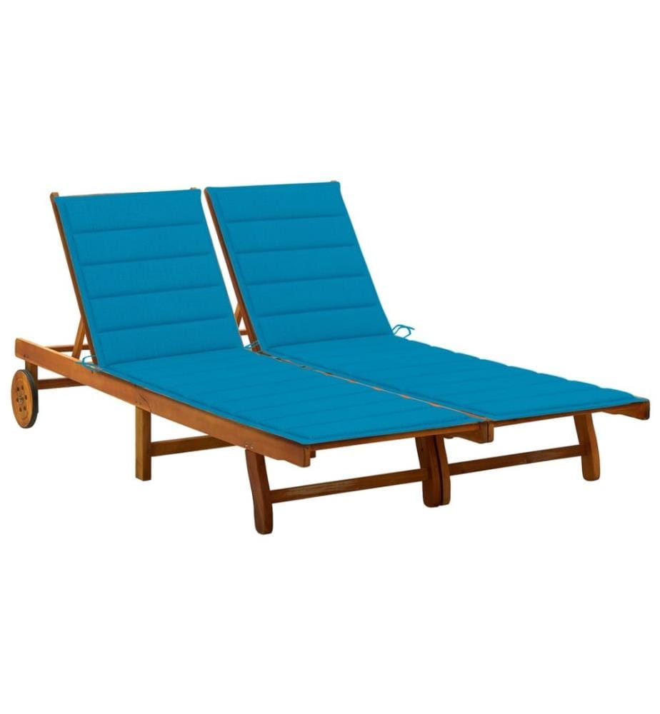 Chaise longue de jardin 2 places avec coussins Acacia solide