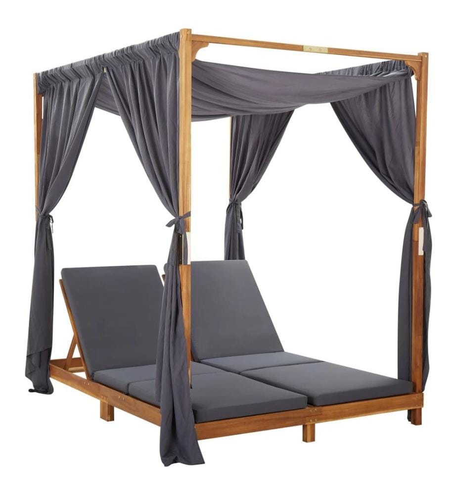 Chaise longue double avec rideaux et coussins Bois d'acacia