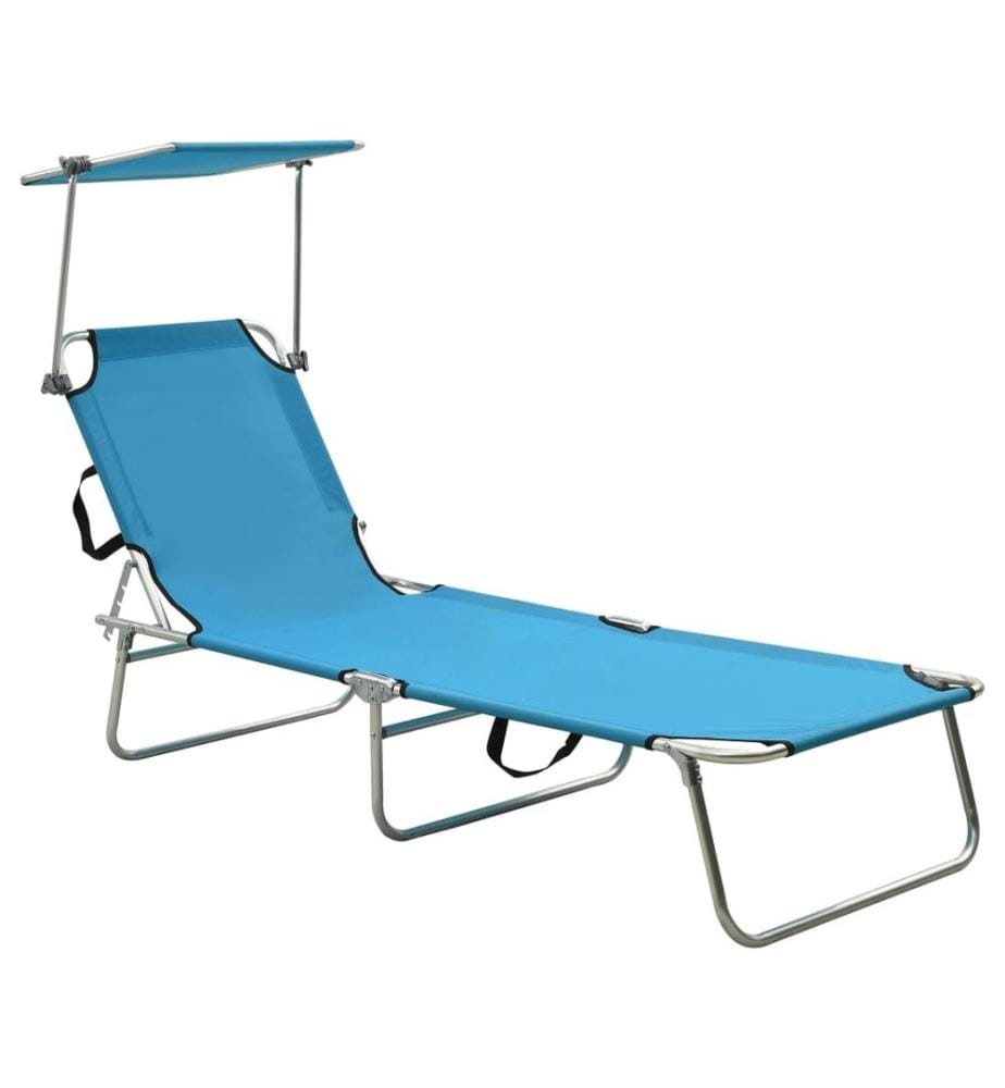 Chaise longue pliable avec auvent acier turquoise et bleu