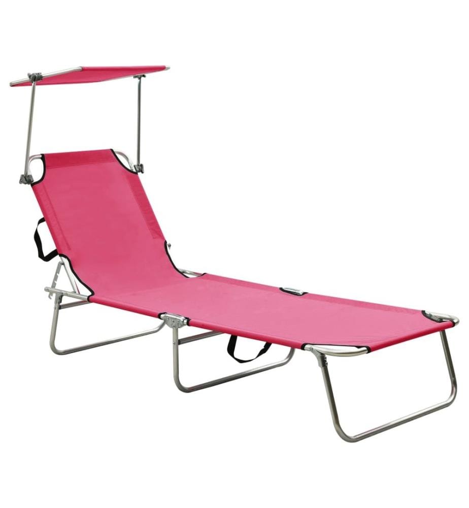 Chaise longue pliable avec auvent rose aluminium