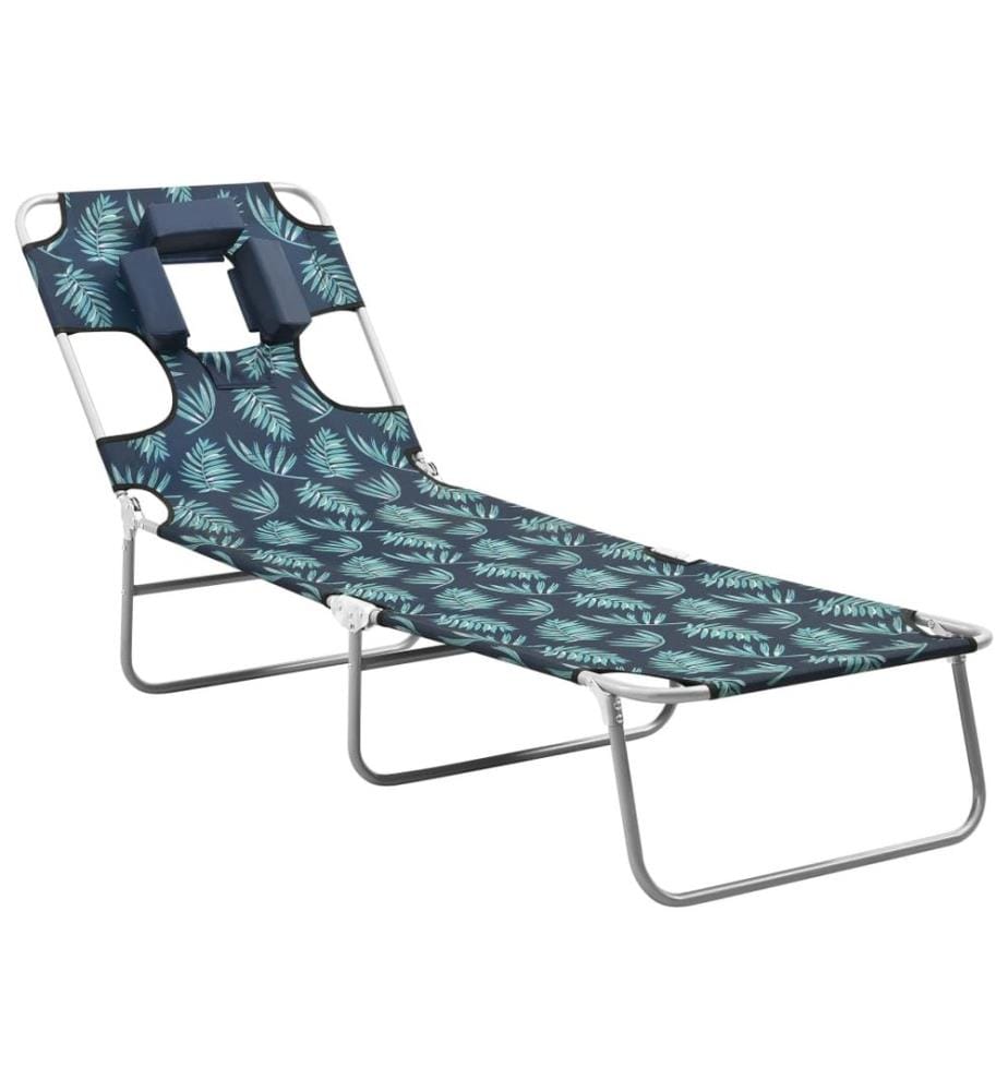 Chaise longue pliable coussin de tête Acier Motif de feuilles