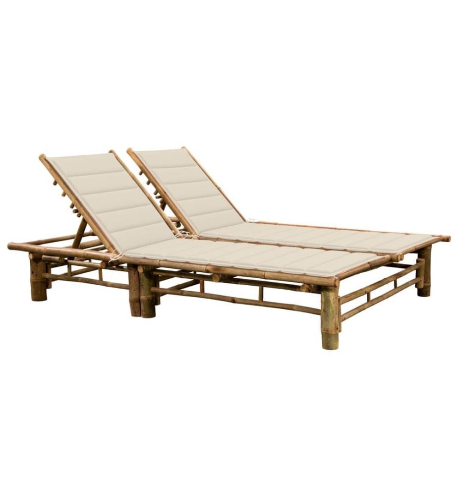 Chaise longue pour 2 personnes avec coussins Bambou