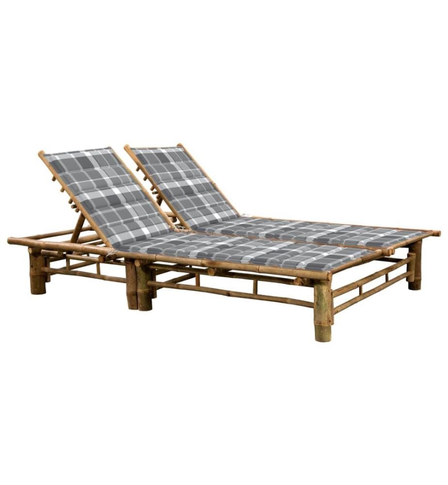 Chaise longue pour 2 personnes avec coussins Bambou