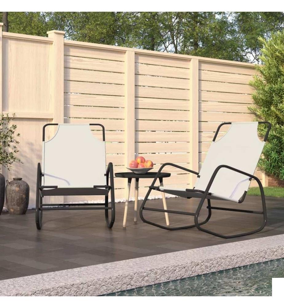 Chaises longues à bascule lot de 2 crème acier et textilène