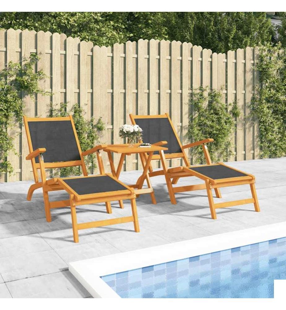 Chaises longues d'extérieur lot de 2 Acacia massif et textilène