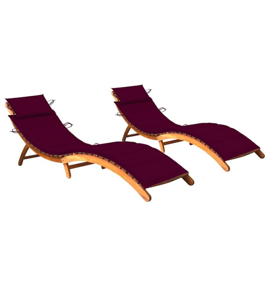 Chaises longues lot de 2 avec coussins Bois d'acacia solide