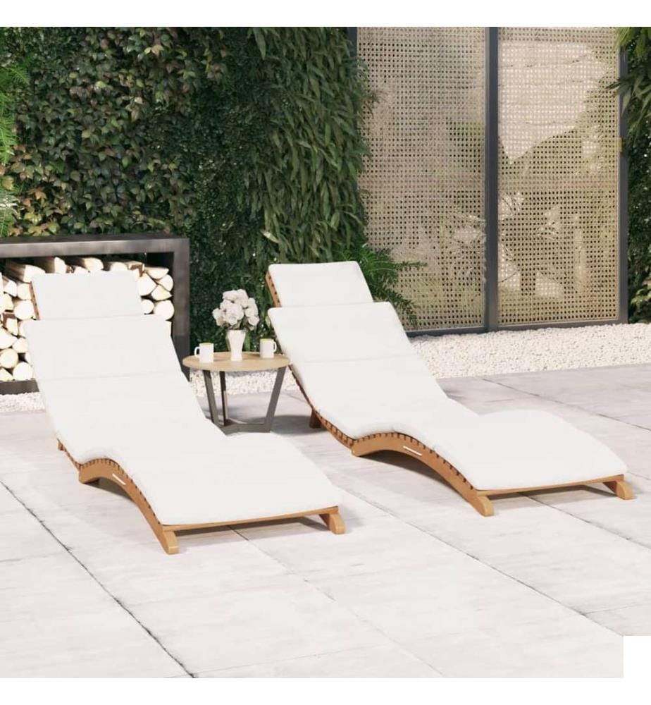 Chaises longues lot de 2 avec coussins Bois massif de teck