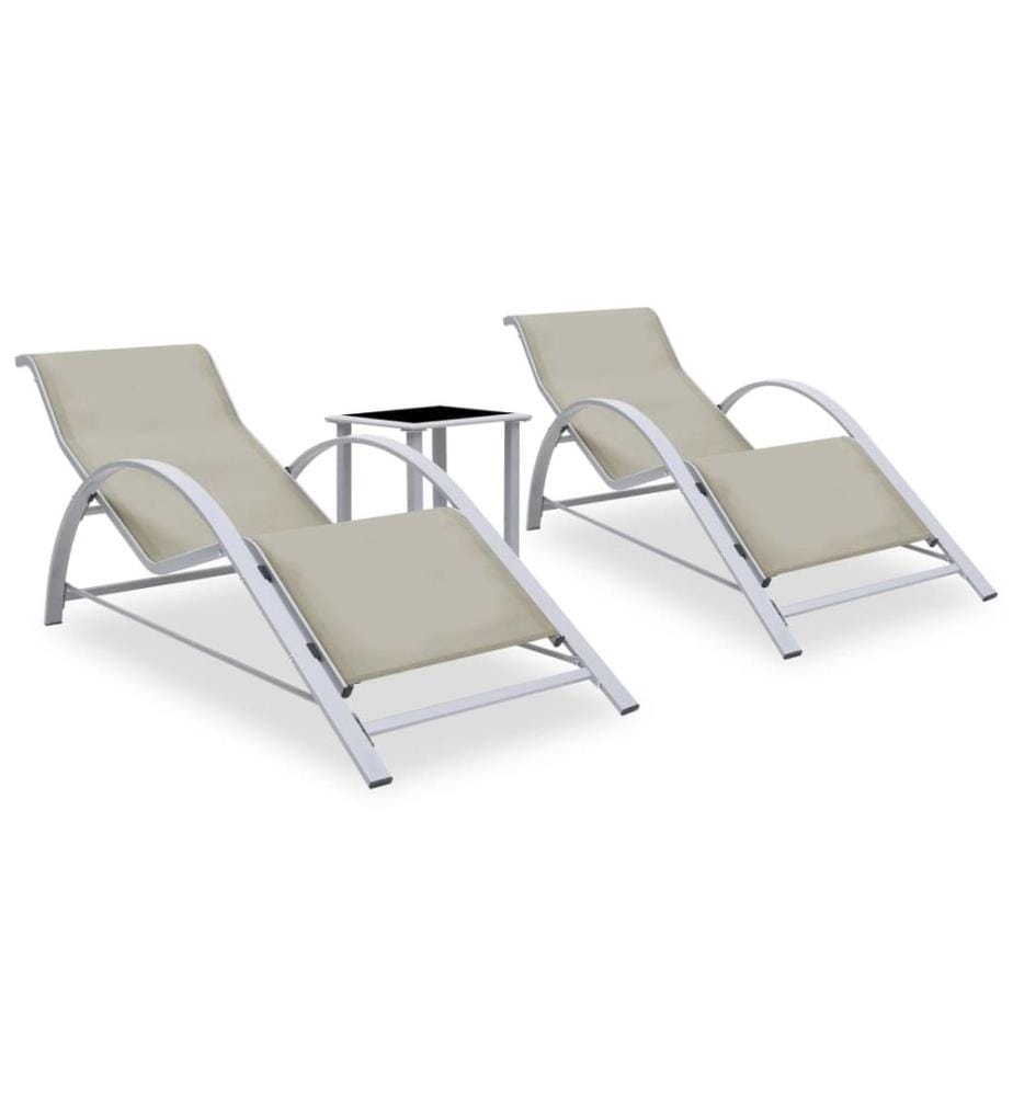 Chaises longues lot de 2 avec table Aluminium Crème