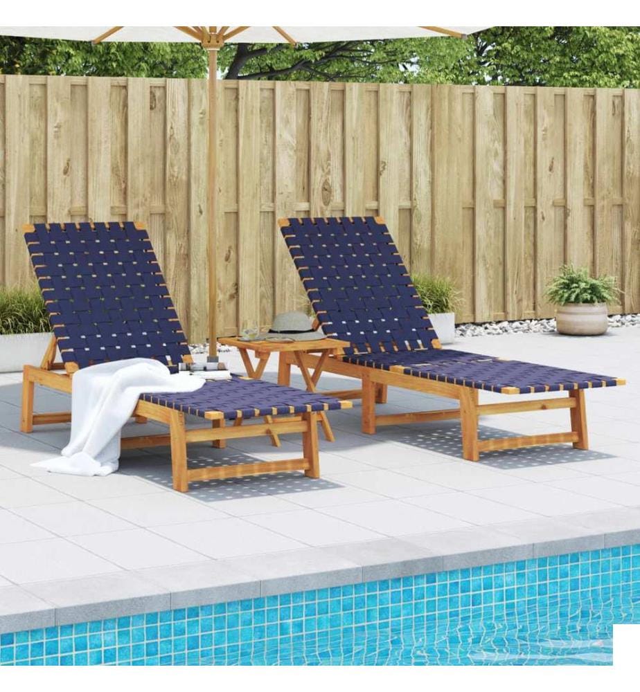 Chaises longues lot de 2 bleu bois d'acacia solide et tissu