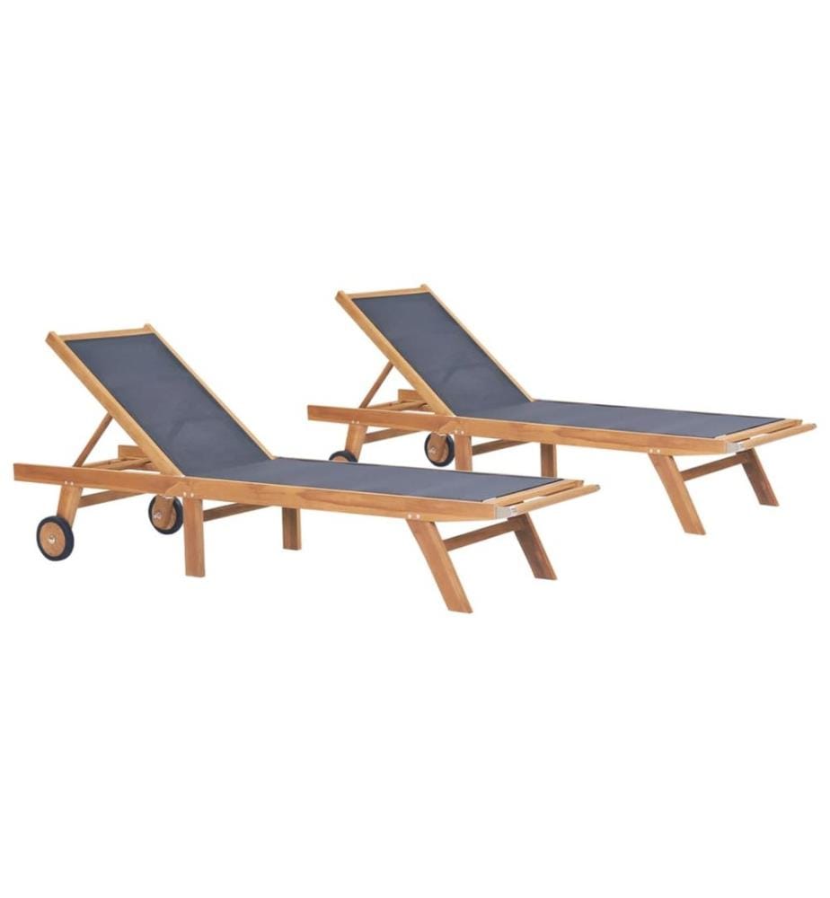 Chaises longues pliables et roulettes lot de 2 Teck textilène