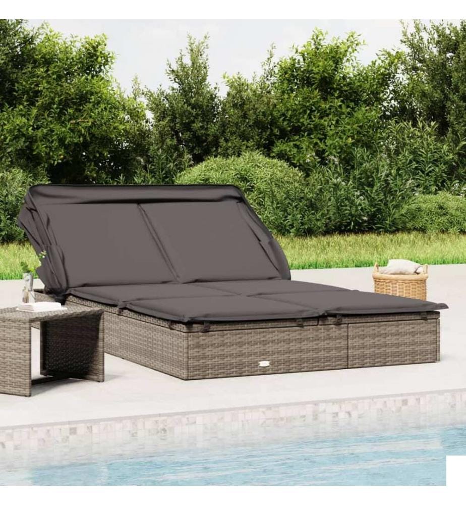 Transat 2 places avec toit pliable gris 213x118x97 cm