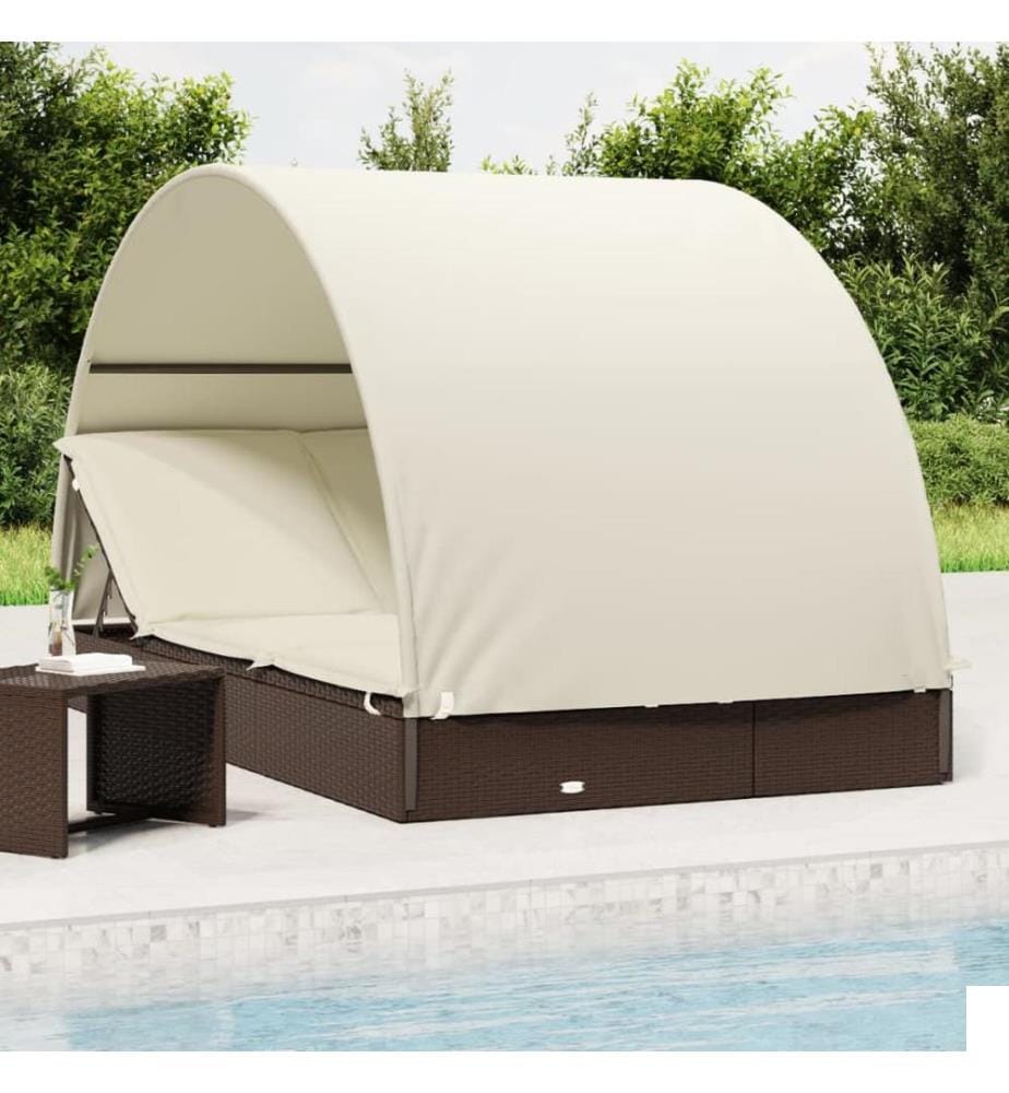 Transat 2 places avec toit rond marron 211x112x140 cm