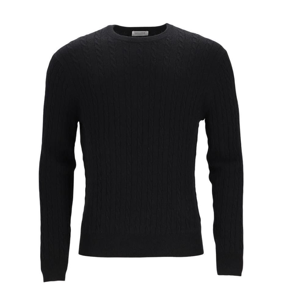 Pull à col rond à motif torsadé en cachemire-laine ultra-doux - Noir