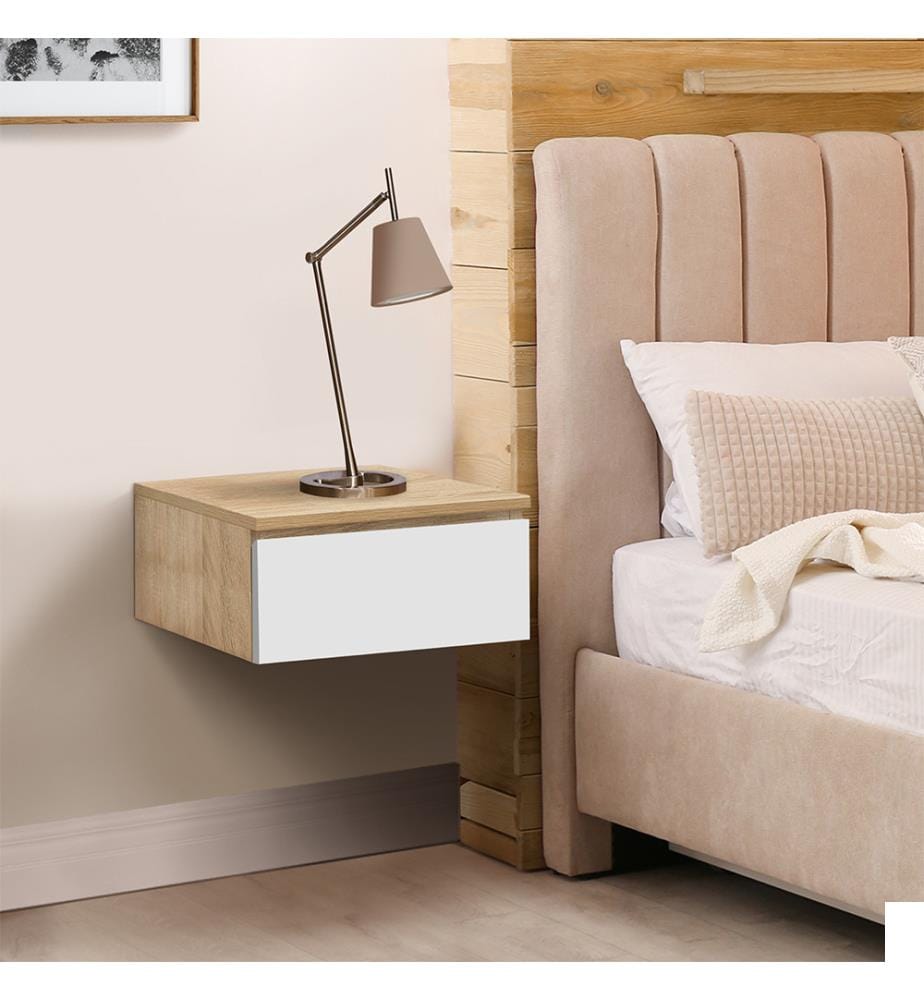 Lot de 2 Tables de chevet suspendues Tom 1 tiroir - Brun et Blanc