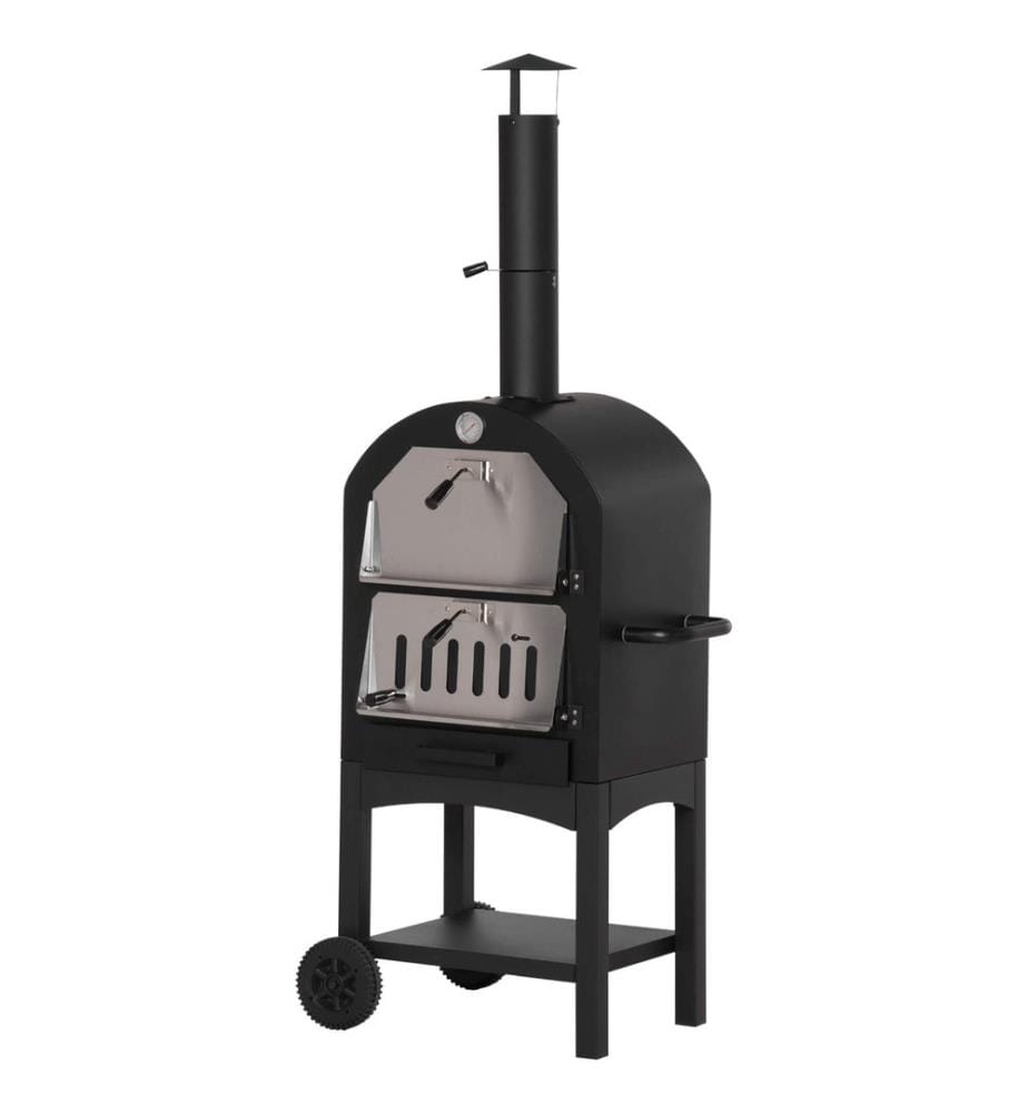 2in1 Four à pizza Barbecue au charbon de bois BBQ avec thermomètre H : 161 cm