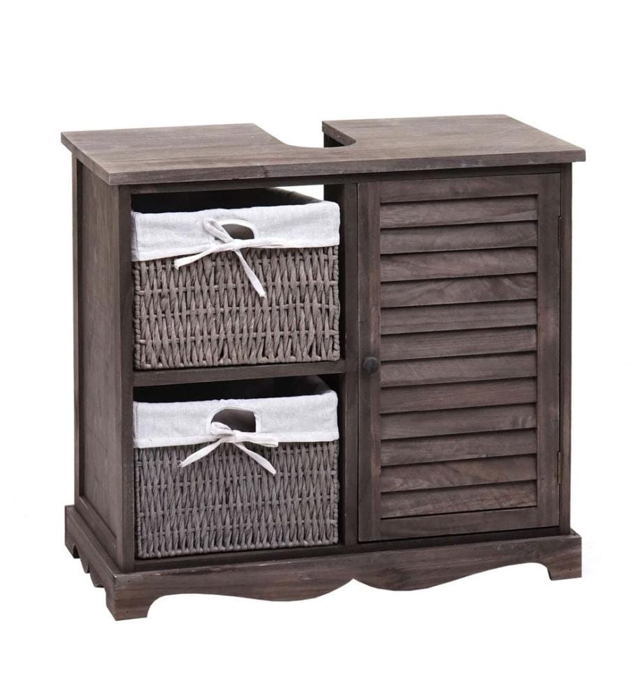 Meuble sous-lavabo Shabby tiroir en osier 60x65x31 cm