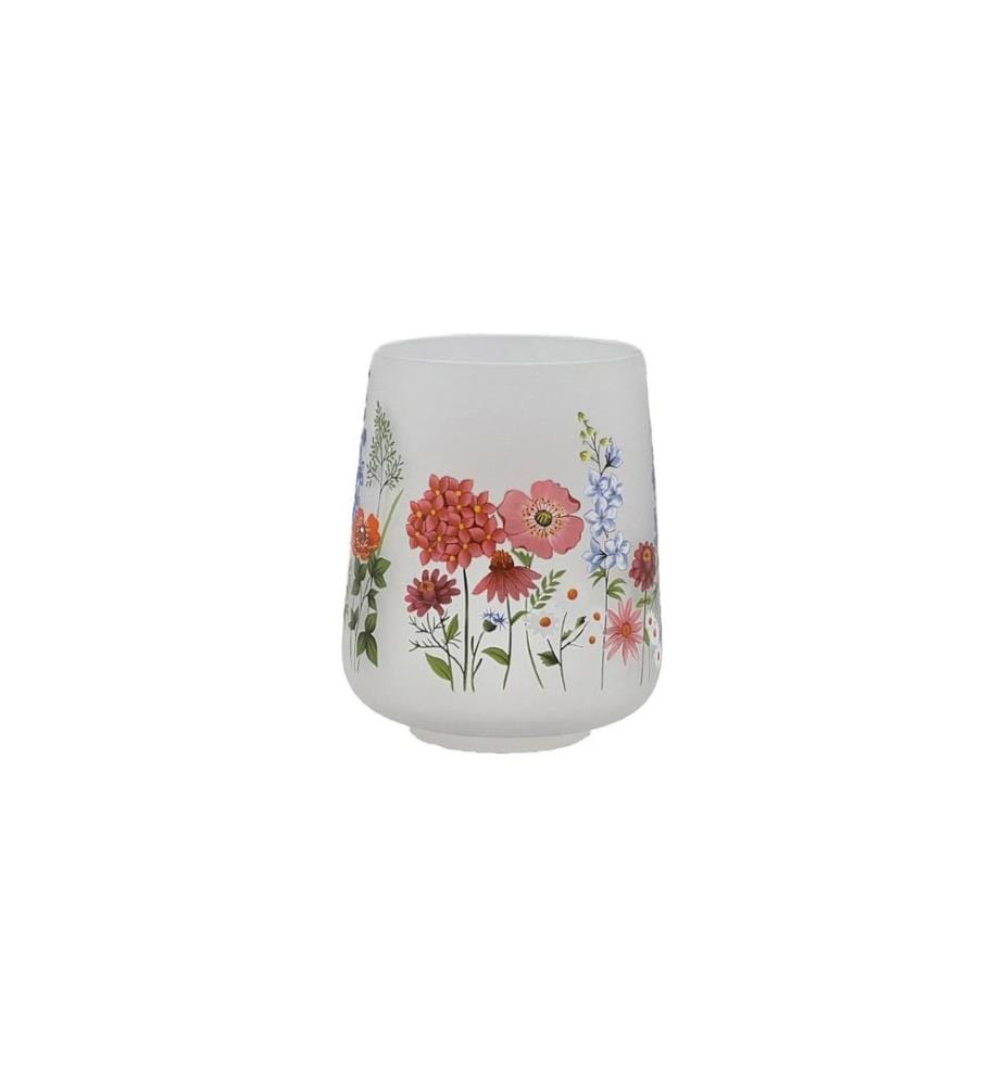 CHALET - Photophore Fleurs d'été L 16 cm, Blanc