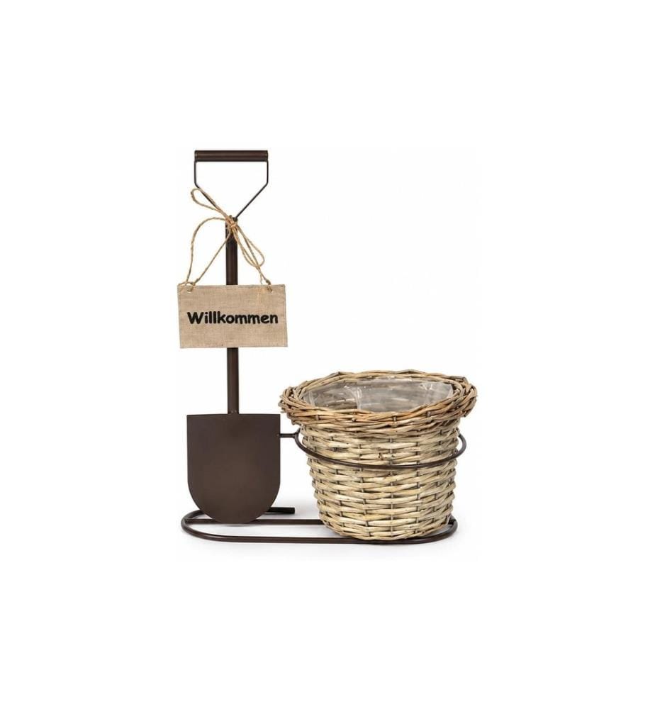 CHALET Bêche Métal avec panier à plantes et panneau en bois Marron clair
