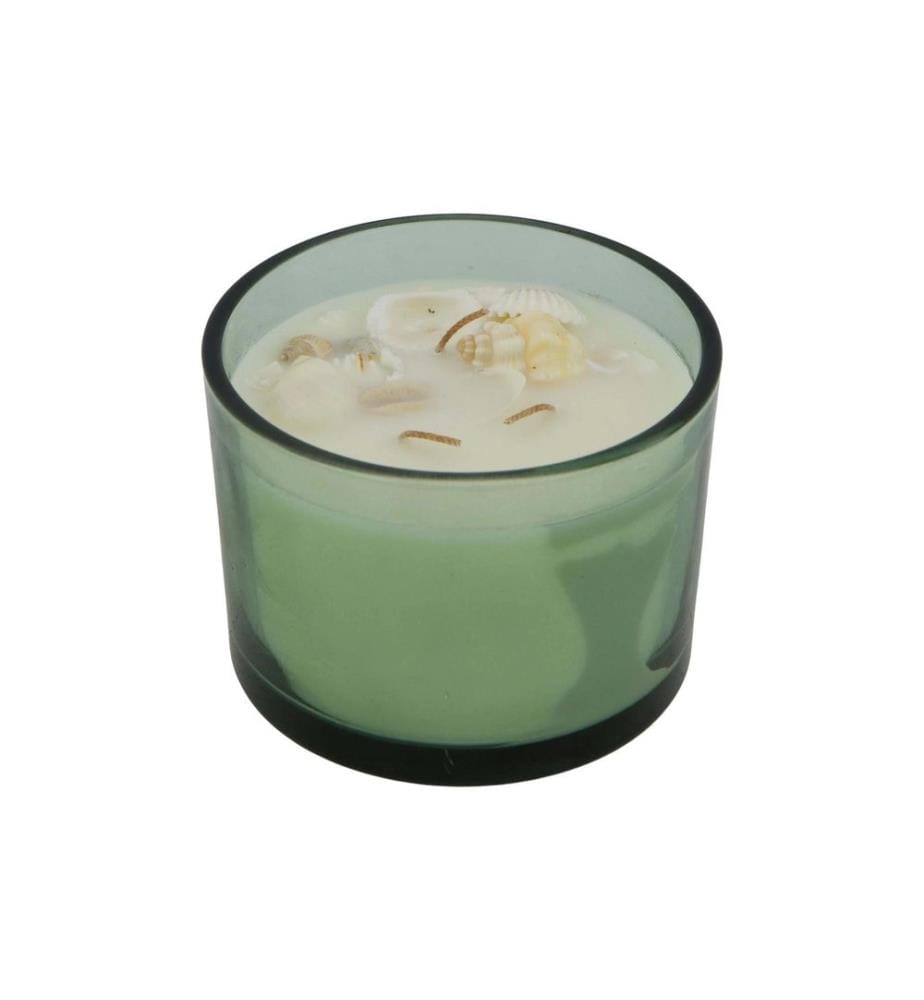 CHALET Bougie parfumée Chalet « Brise océanique » en verre vert, 11,5 x 11,5 x 6 cm