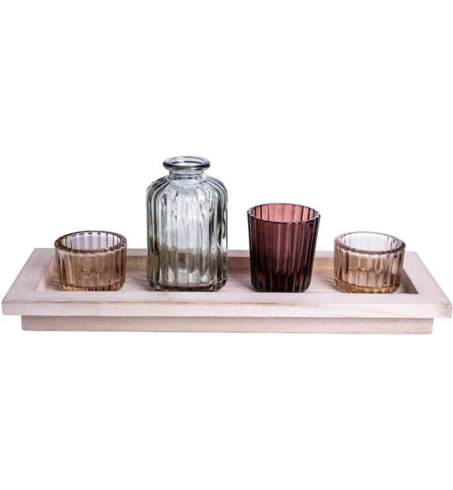 CHALET Chalet SET 4 pièces: service de verres avec assiettes en bois Marron, crème, gris