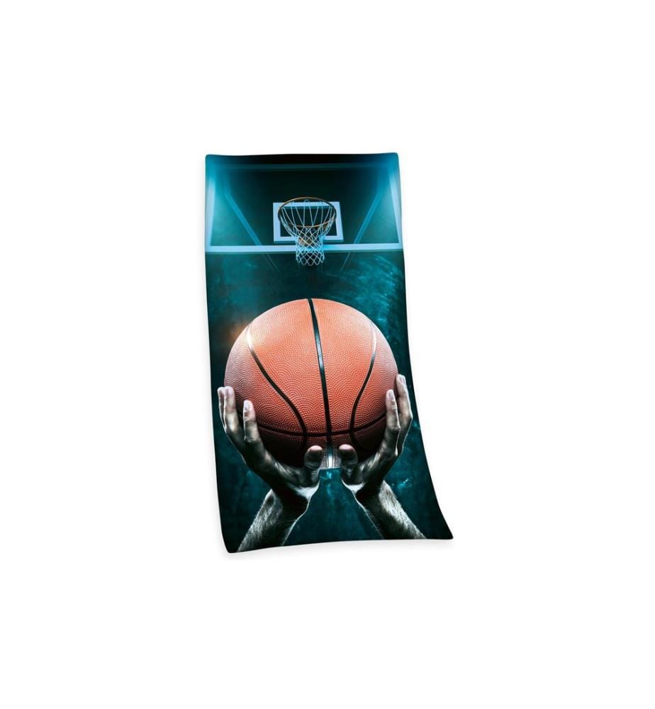 HERDING - Serviette de douche Basketball 75 x 150 cm, Bleu/Noir/Orange