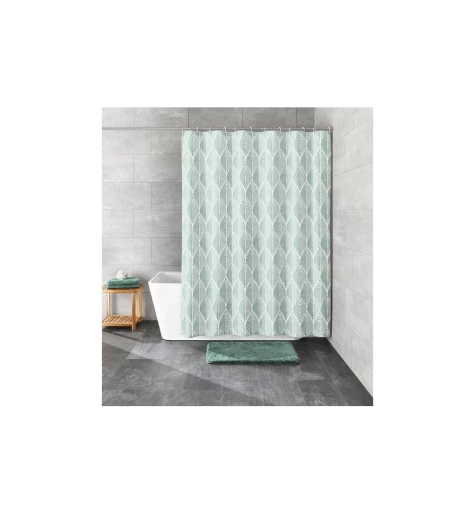 KLEINE WOLKE - Rideau de douche Leaf 180 x 200 cm, Vert/Blanc