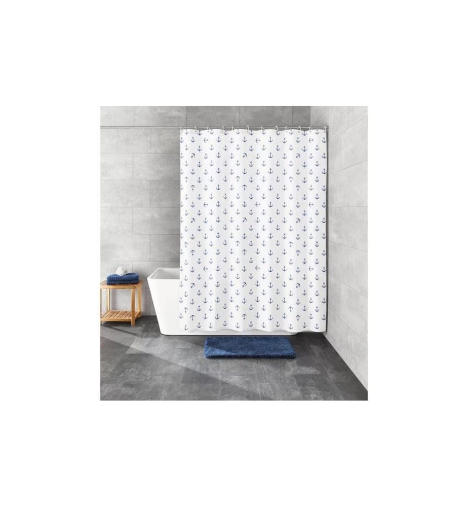KLEINE WOLKE - Rideau de douche Anchor 180 x 180 cm, Blanc/Bleu foncé