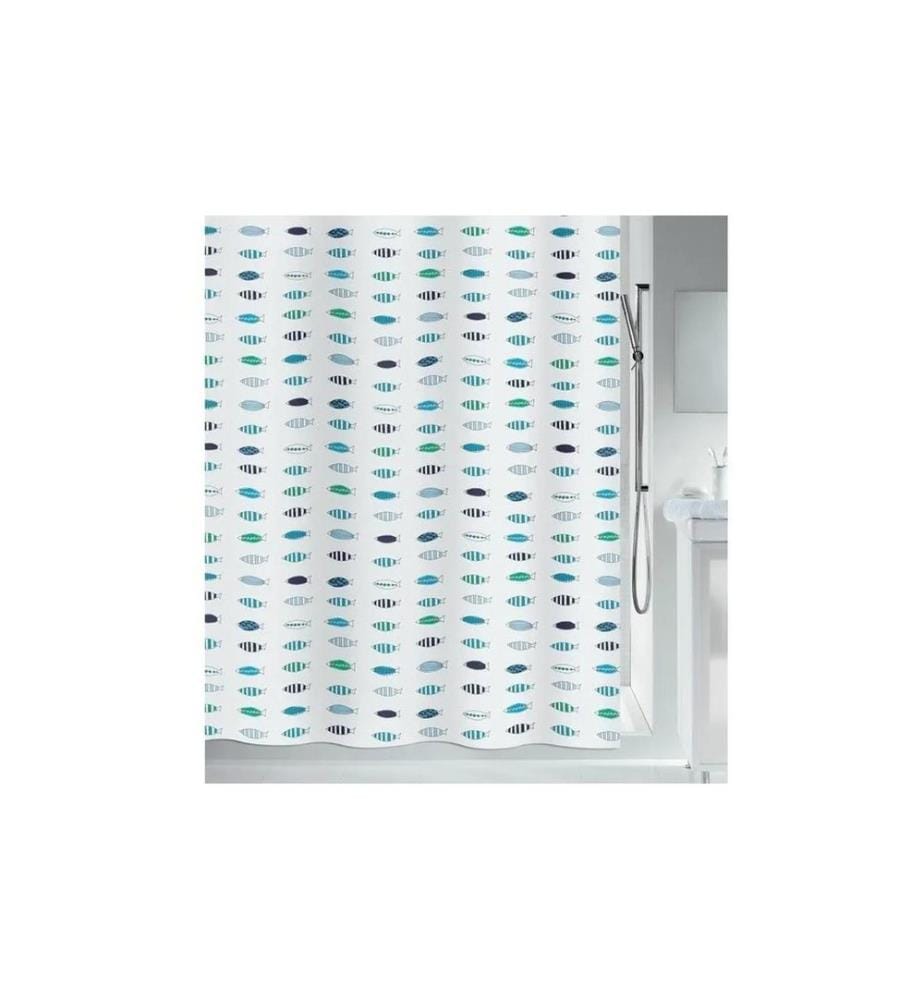 SPIRELLA - Rideau de douche Santorini 180 x 180 cm, Bleu/Blanc
