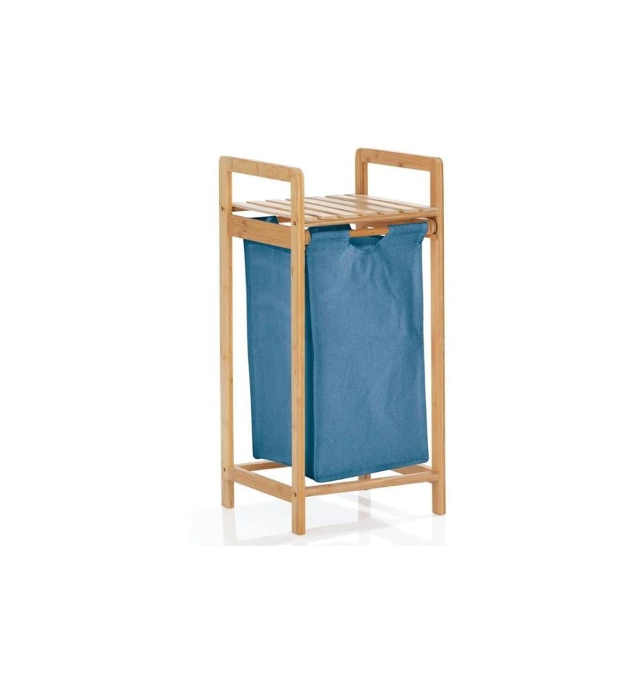 Lumaland - Corbeille à linge Bambus 30 l, Bleu/Brun