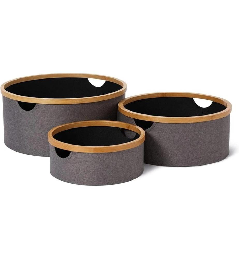 Lumaland - Boîte de rangement rond 3 pièces, Noir/Gris