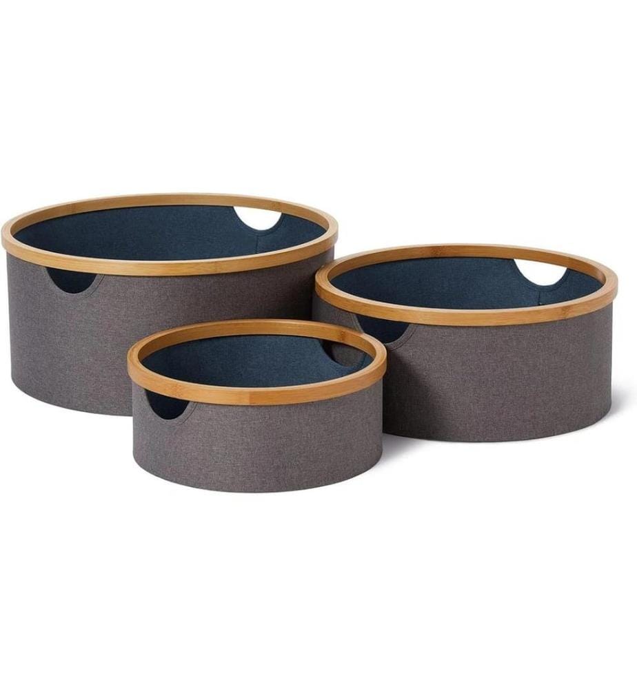 Lumaland - Boîte de rangement rond 3 pièces, Bleu/Gris