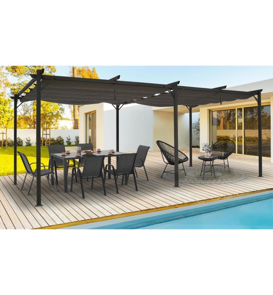 Pergola Marina 3 x 6 m toit rétractable avec 6 stores intégrés - Gris