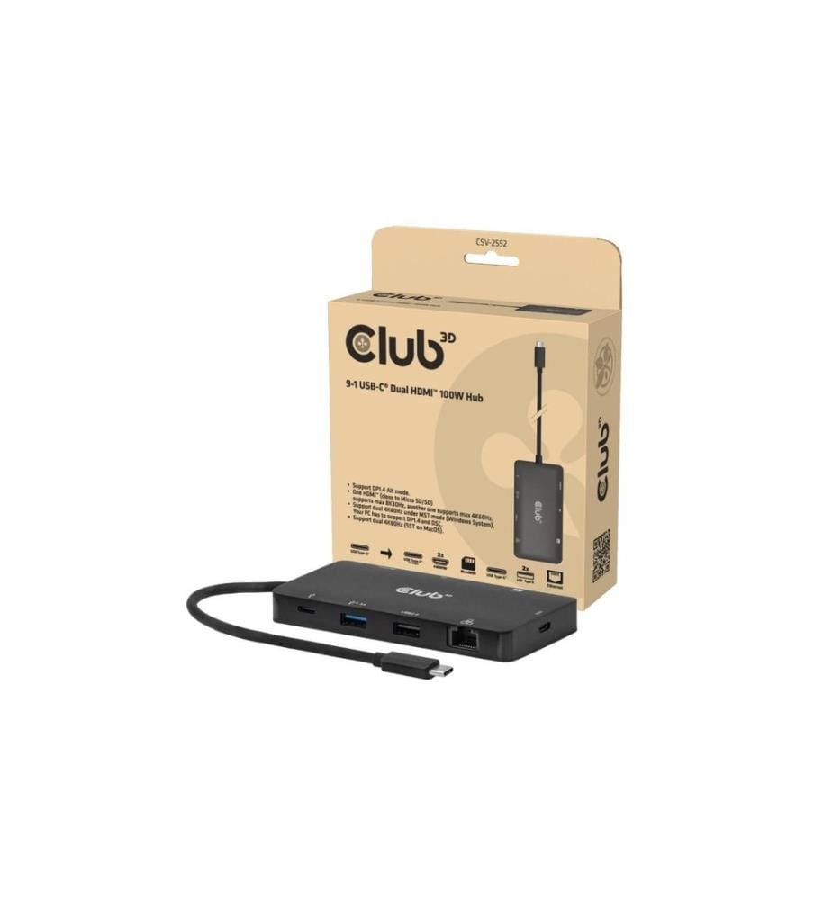Club 3D - Station d'accueil CSV-2552 9-1 Hub USB-C double HDMI 100W