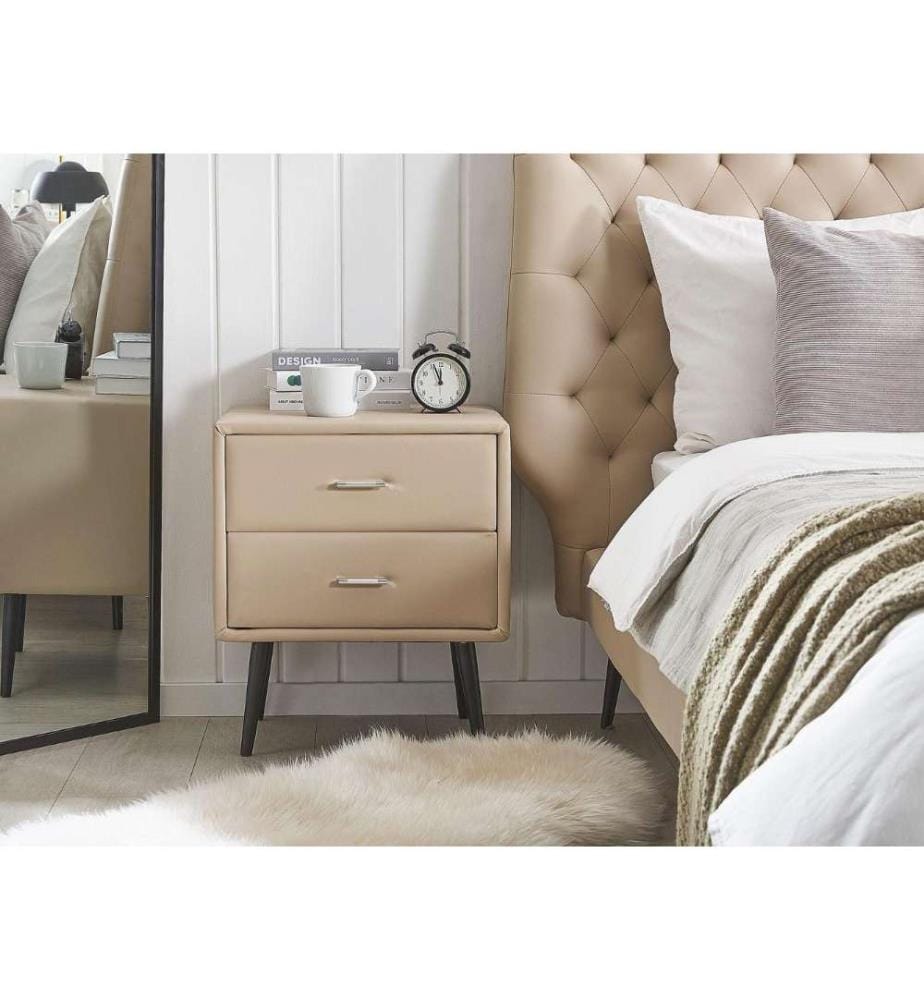 Table de nuit à 2 tiroirs ESSONNE Cuir PU Beige
