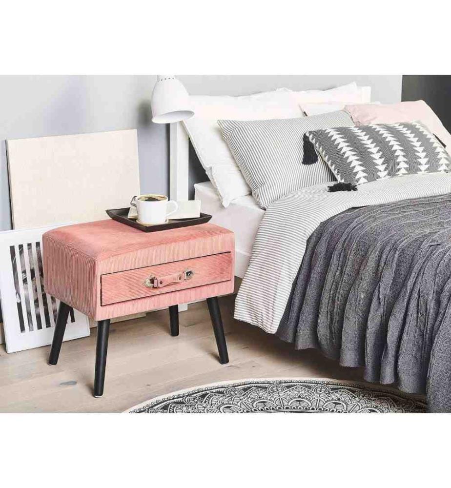 Table de nuit à 1 tiroir EUROSTAR Velours côtelé Rose