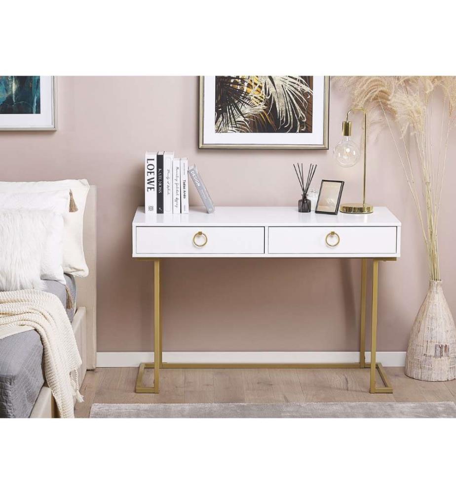 Console WESTPORT Blanc/doré 115 cm 50 cm avec tiroirs