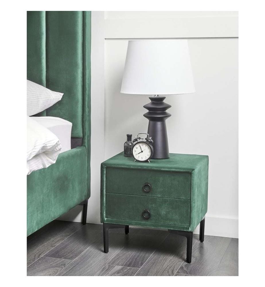 Table de nuit à 2 tiroirs SEZANNE Velours Vert foncé