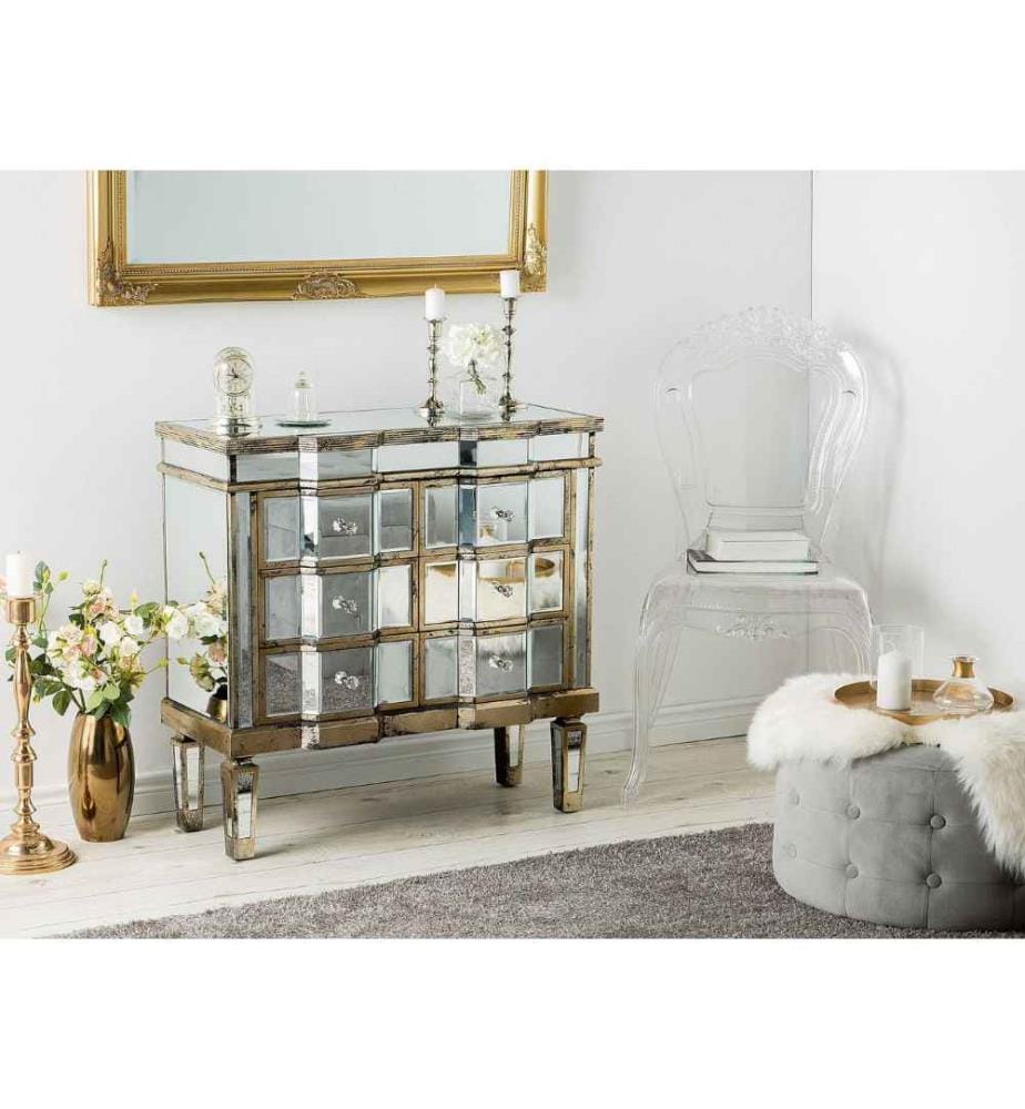Commode à 6 tiroirs MOZELA Miroir argenté