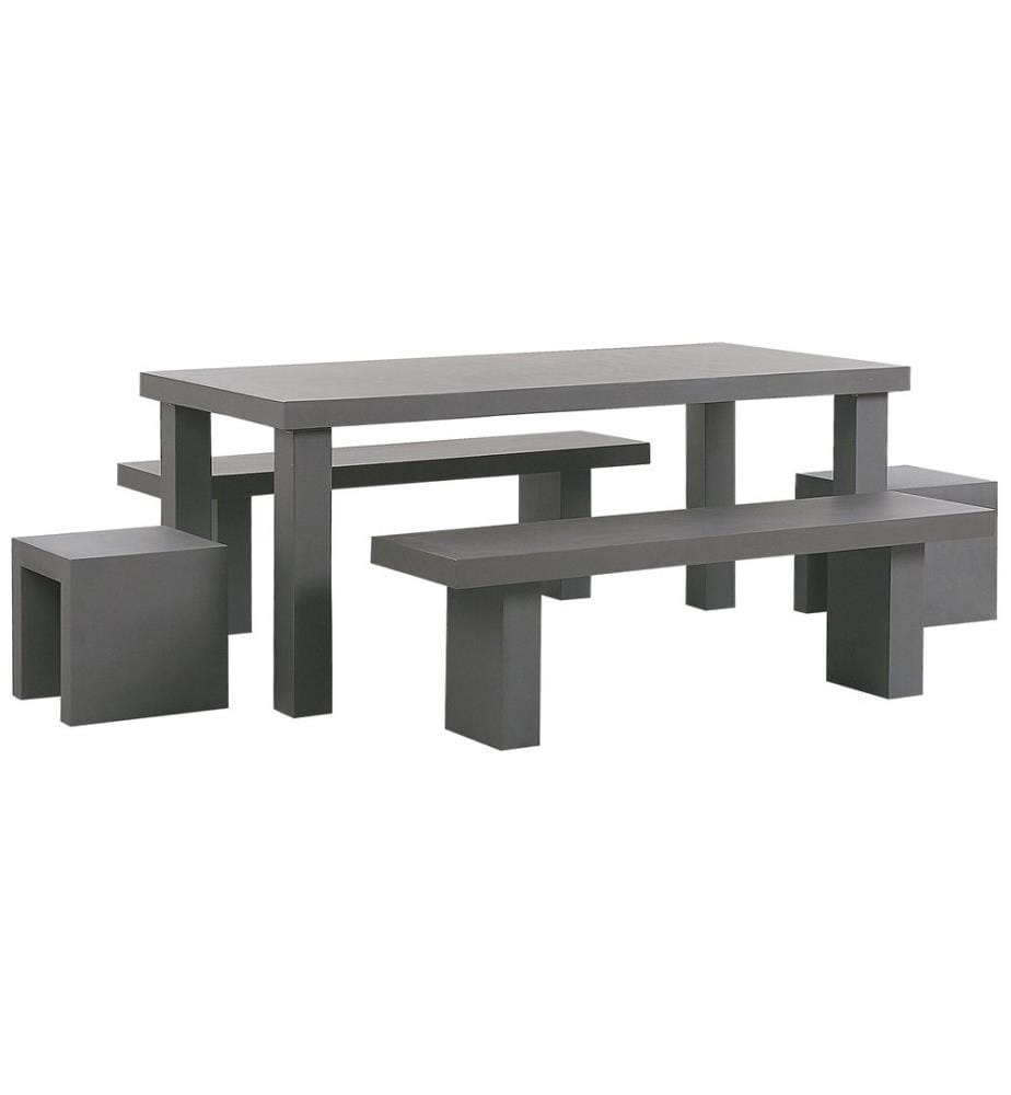 Salle à manger de jardin avec bancs et tabourets 6 places TARANTO Béton Gris
