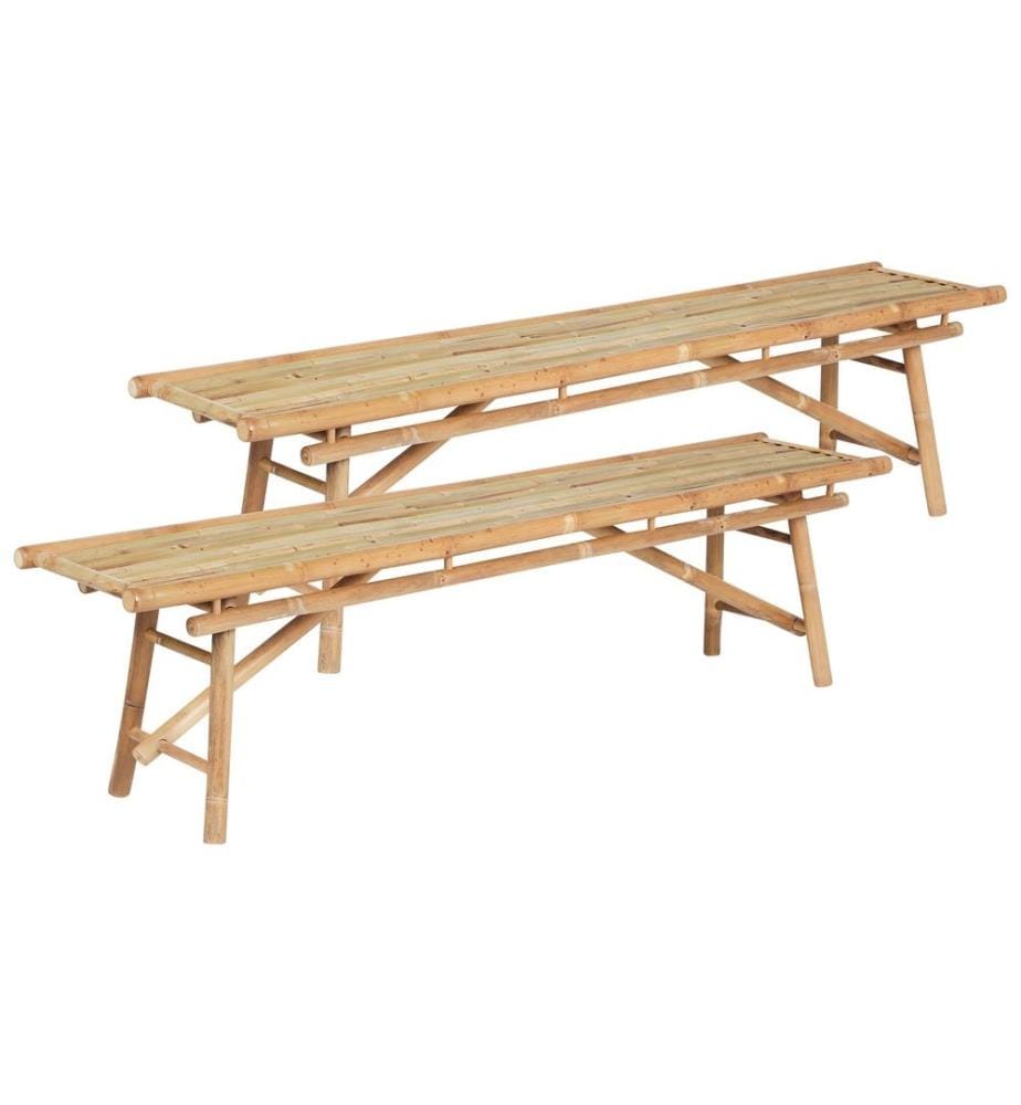 Lot de 2 bancs de jardin TINDARI 180 cm Bambou Marron clair