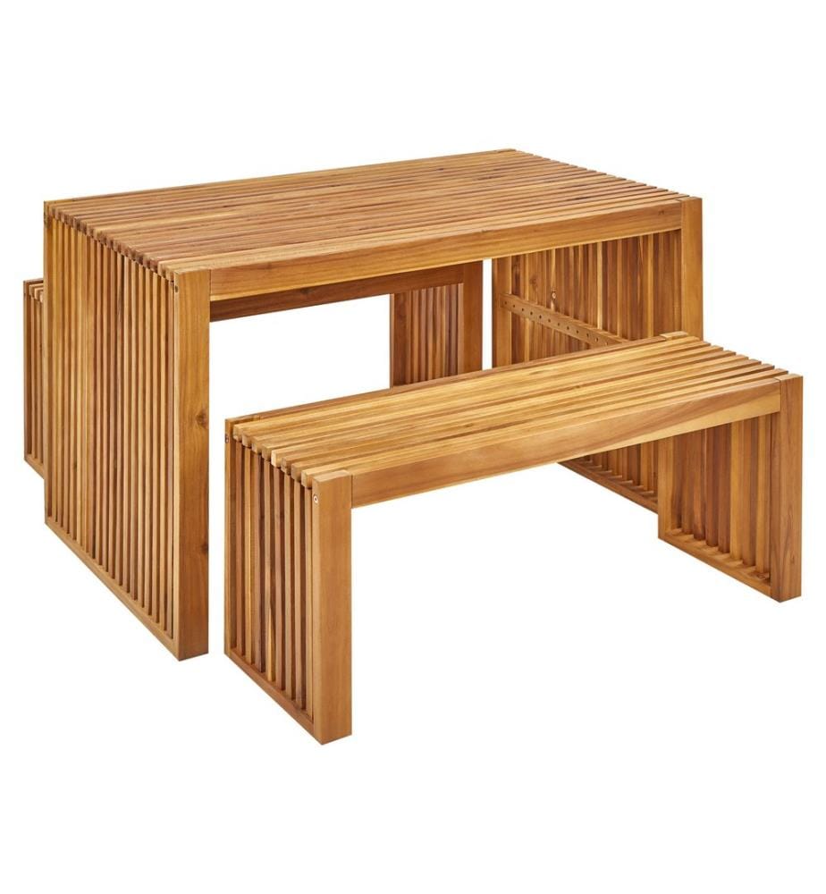 Salle à manger de jardin avec bancs 4 places BELLANO Acacia Marron