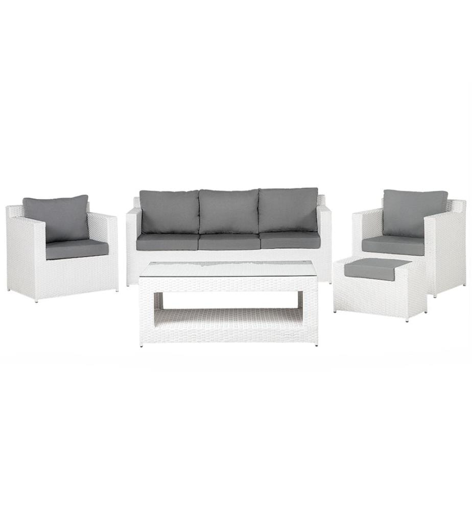 Ensemble de salon de jardin avec table et ottoman 6 places ROMA Polyrotin Blanc