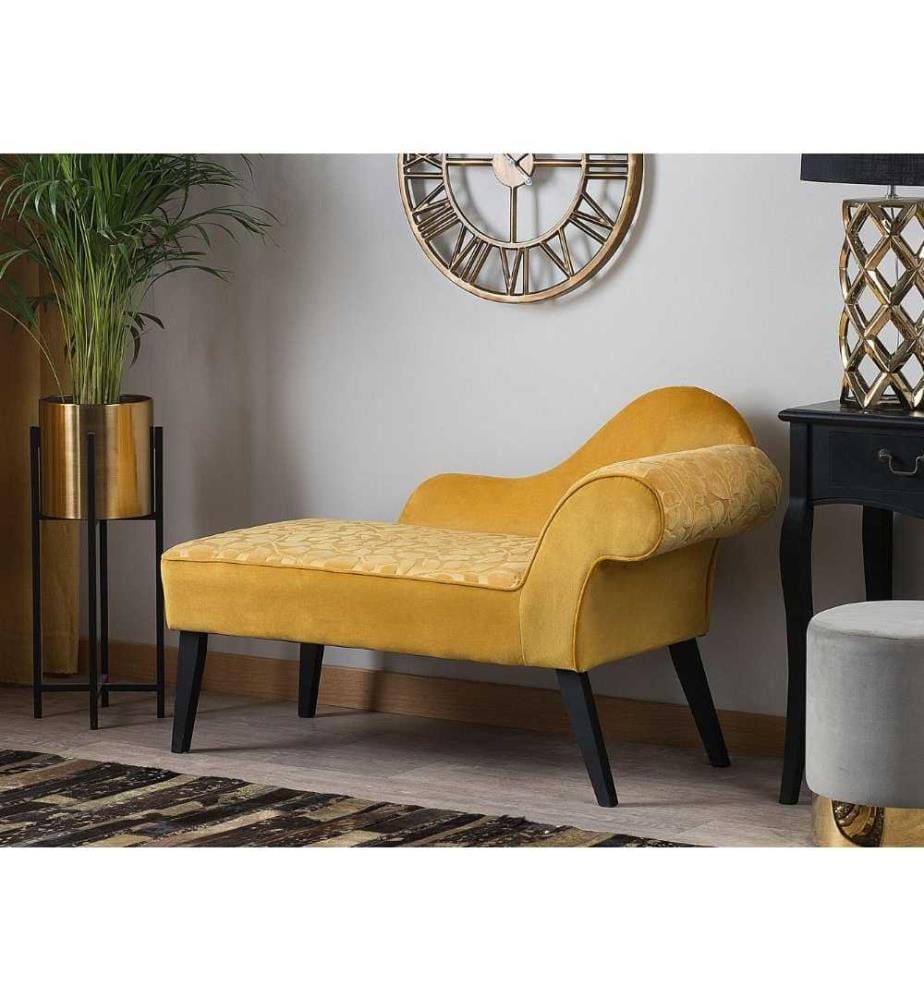 Chaise Longue Mini Côté Droit en Velours Jaune au Design Glamour et Rétro Confortable et Élégante