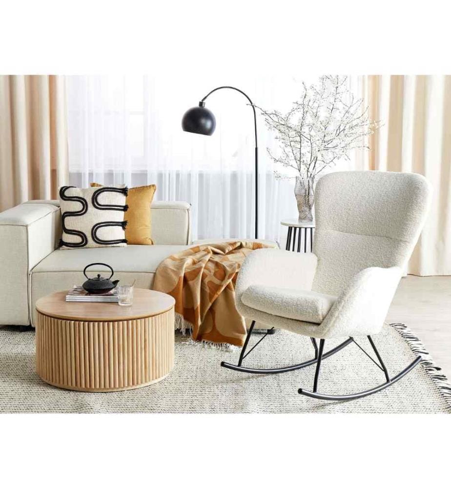 Fauteuil à bascule ANASET Bouclé Beige clair