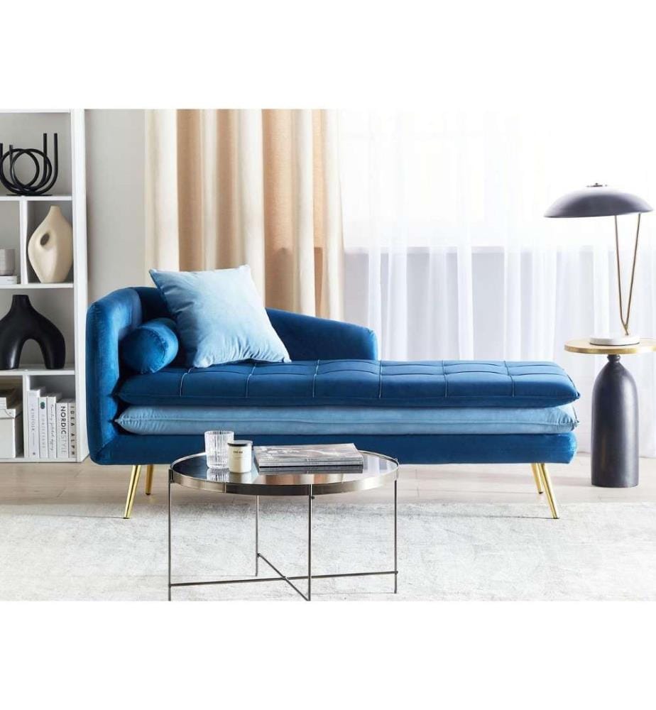 Chaise longue côté gauche GONESSE Velours Bleu