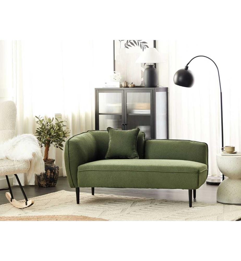 Chaise Longue Vert Foncé en Contreplaqué Bois Métal et Polyester Bouclé Angle Droit Confortable et Rembourré pour Salon Glamour Elégant