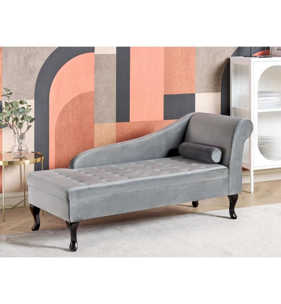 Chaise Longue Type Méridienne en Velours Gris Clair avec Rangement Spacieux et Rembourrage Épais Ultra Confortable pour Salon Classique