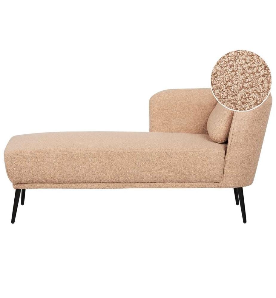 Chaise Longue à Droite Marron Clair Bouclé avec Coussin Meuble de Salon Rétro