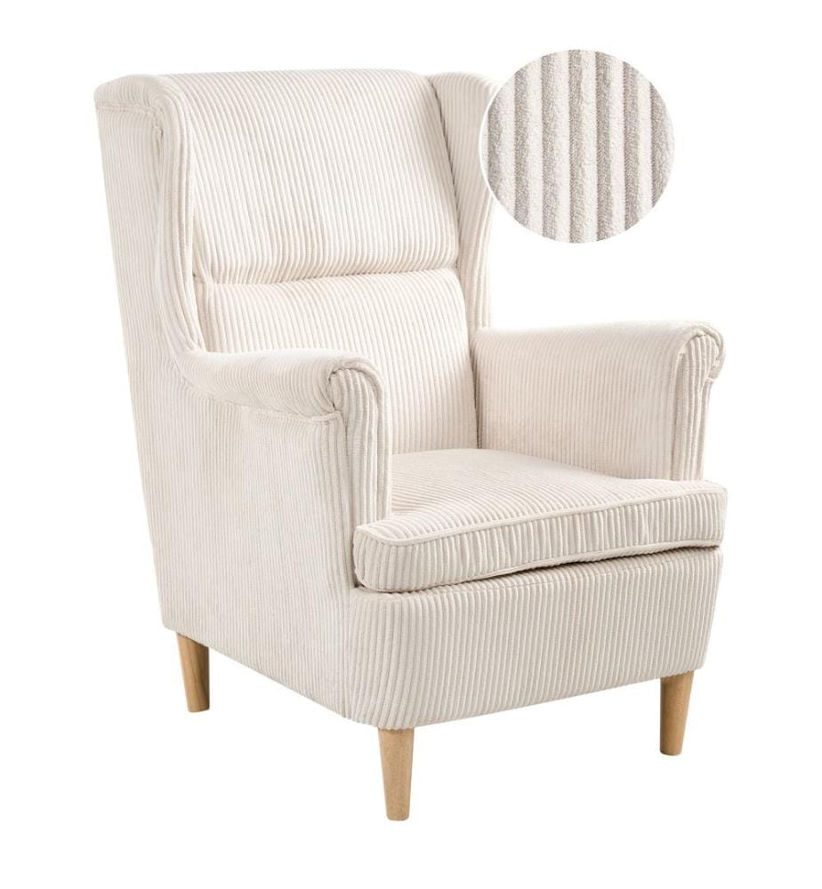 Fauteuil à oreilles ABSON Velours côtelé Beige clair